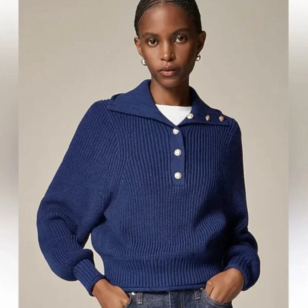 J Crew NWOT Womens Red Maroon Ribbed Cotton Button Collar Sweater Small - Picture 5 of 15